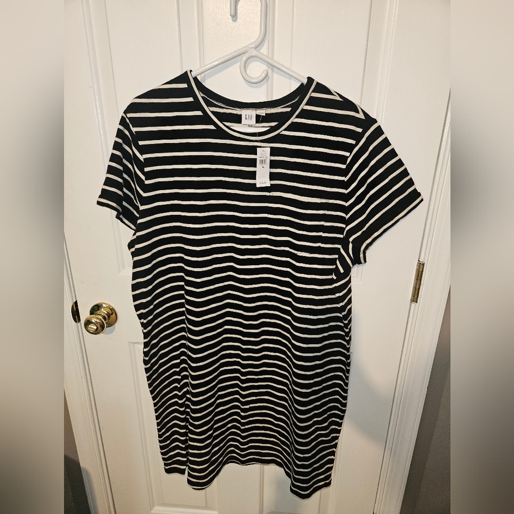 GAP Black and White Striped Tee-Shirt Dress
